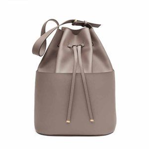 Cuyana Oversized Bucket Grey Leather Shoulder Bag